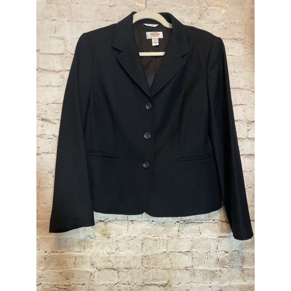 Talbots Blazer 10 Petites Black Wool Three Button Lined Career Jacket Classic